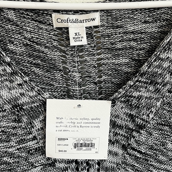 Croft&Barrow V-Neck Short Sleeve Tunic Sweater Marled Knit Navy Cotton Blend XL - Picture 5 of 10